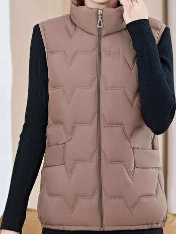 Dámska vesta zo spandexu s výplňou z imitovaného hodvábu a bavlny, zips, stojatý golier