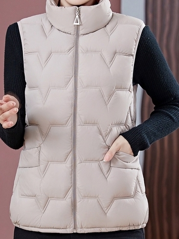Dámska vesta zo spandexu s výplňou z imitovaného hodvábu a bavlny, zips, stojatý golier