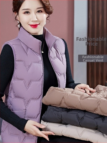 Dámska vesta zo spandexu s výplňou z imitovaného hodvábu a bavlny, zips, stojatý golier