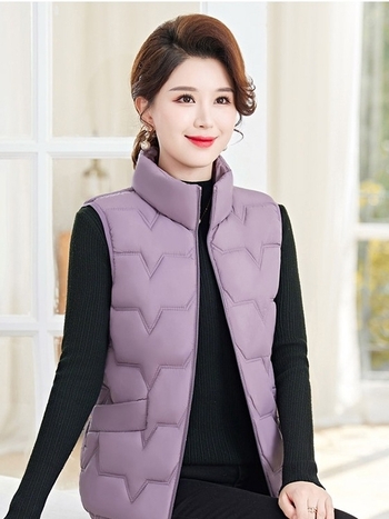 Dámska vesta zo spandexu s výplňou z imitovaného hodvábu a bavlny, zips, stojatý golier