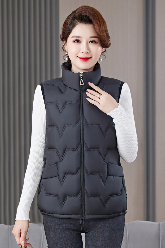 Dámska vesta zo spandexu s výplňou z imitovaného hodvábu a bavlny, zips, stojatý golier