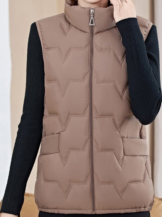 Dámska vesta zo spandexu s výplňou z imitovaného hodvábu a bavlny, zips, stojatý golier