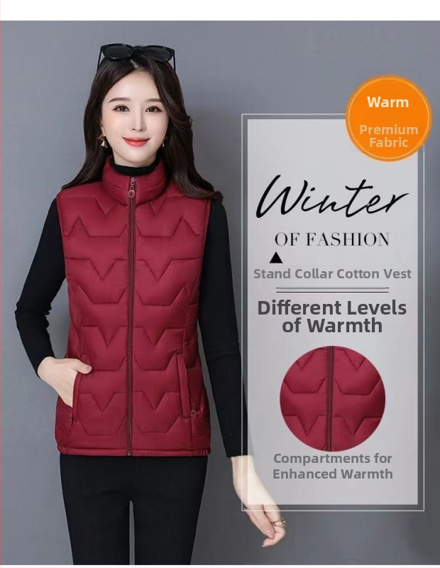 Dámska vesta zo spandexu s výplňou z imitovaného hodvábu a bavlny, zips, stojatý golier