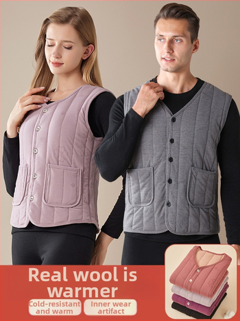 Vilnas veste ar pūkaina oderi vidējiem un vecākiem cilvēkiem — Space Cotton audums, parastā garuma, 90–95% vilna, 90–95% poliesters