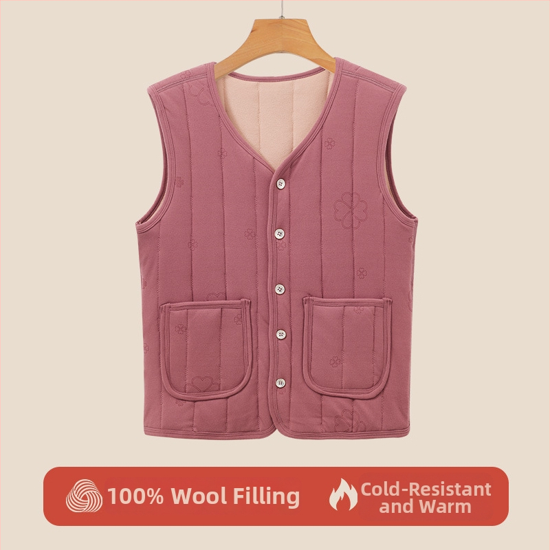 Vilnas veste ar pūkaina oderi vidējiem un vecākiem cilvēkiem — Space Cotton audums, parastā garuma, 90–95% vilna, 90–95% poliesters