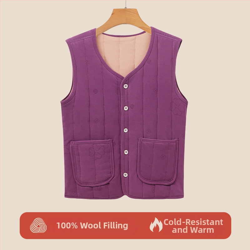 Vilnas veste ar pūkaina oderi vidējiem un vecākiem cilvēkiem — Space Cotton audums, parastā garuma, 90–95% vilna, 90–95% poliesters