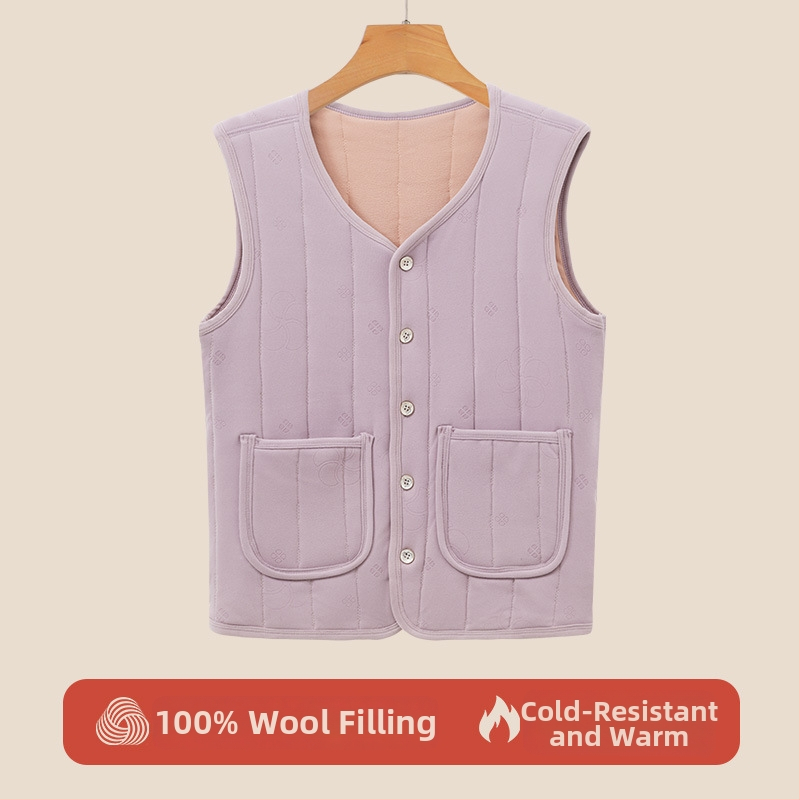 Vilnas veste ar pūkaina oderi vidējiem un vecākiem cilvēkiem — Space Cotton audums, parastā garuma, 90–95% vilna, 90–95% poliesters