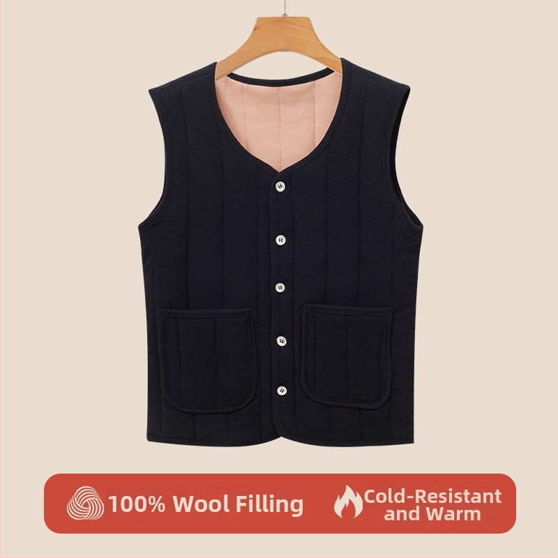 Vilnas veste ar pūkaina oderi vidējiem un vecākiem cilvēkiem — Space Cotton audums, parastā garuma, 90–95% vilna, 90–95% poliesters