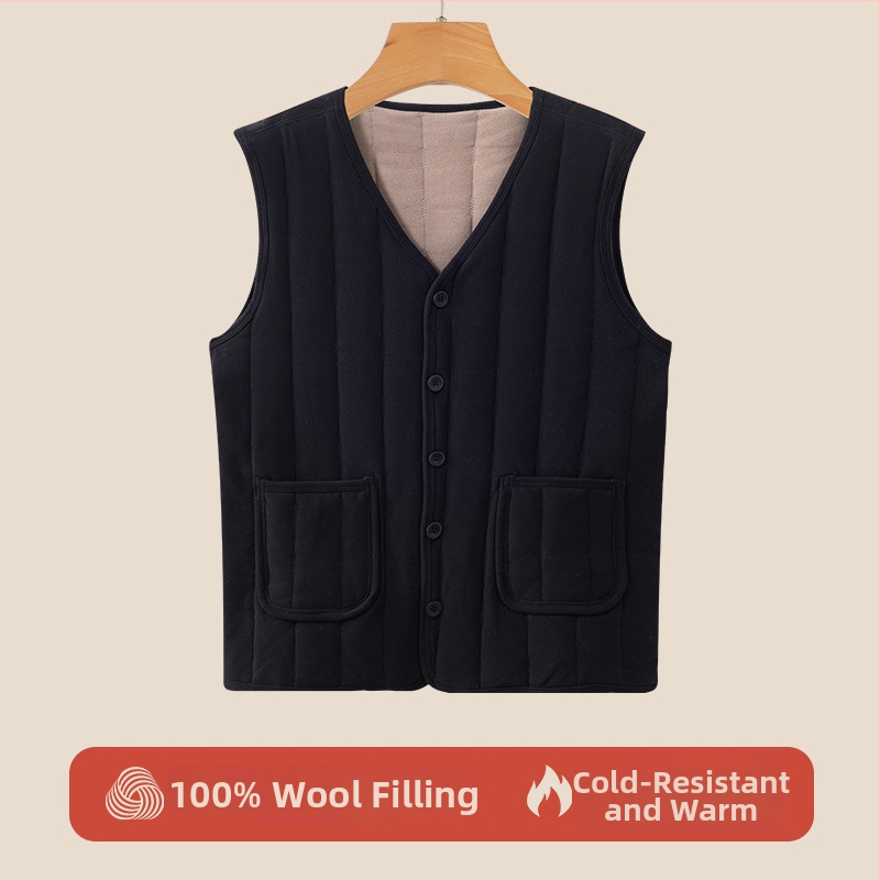 Vilnas veste ar pūkaina oderi vidējiem un vecākiem cilvēkiem — Space Cotton audums, parastā garuma, 90–95% vilna, 90–95% poliesters