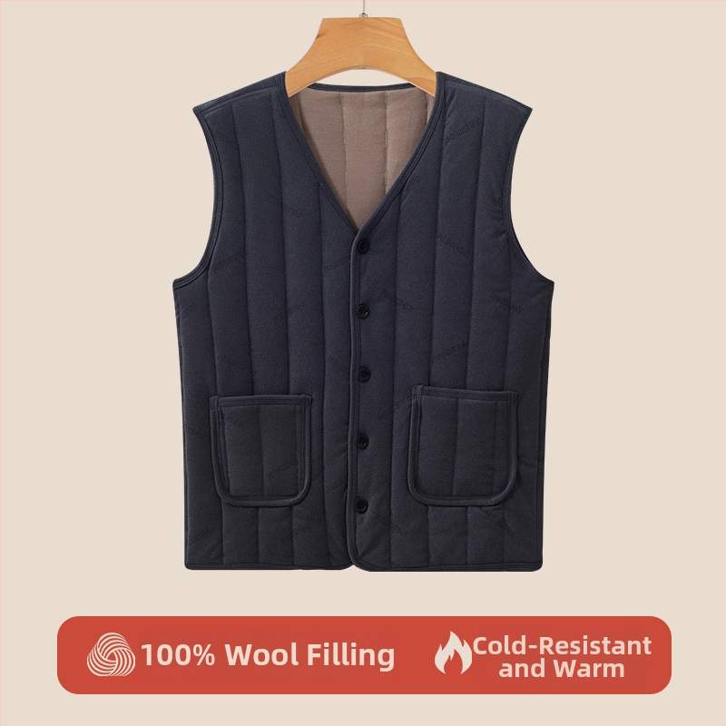 Vilnas veste ar pūkaina oderi vidējiem un vecākiem cilvēkiem — Space Cotton audums, parastā garuma, 90–95% vilna, 90–95% poliesters