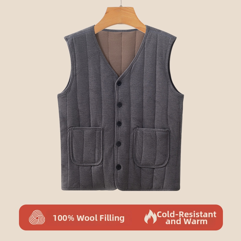 Vilnas veste ar pūkaina oderi vidējiem un vecākiem cilvēkiem — Space Cotton audums, parastā garuma, 90–95% vilna, 90–95% poliesters