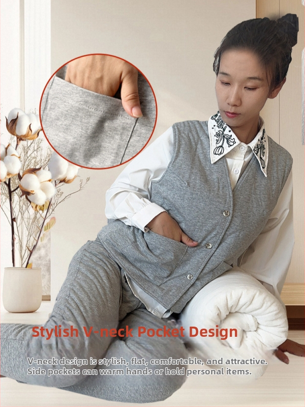 Жилетка от органичен памук 95%+, пълнеж от памук, V-образно деколте, три копчета, свободна кройка