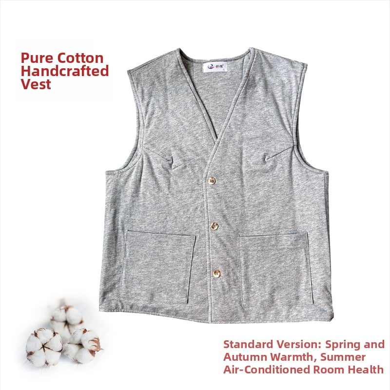 Жилетка от органичен памук 95%+, пълнеж от памук, V-образно деколте, три копчета, свободна кройка