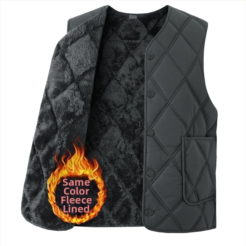 Мъжка памучна жилетка с флийсова подплата, дебела, качулка, V-образно деколте, цип, джобове с патч дизайн