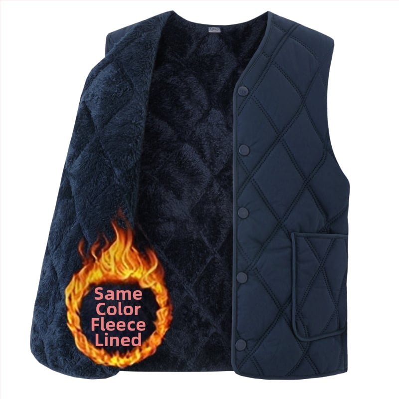 Мъжка памучна жилетка с флийсова подплата, дебела, качулка, V-образно деколте, цип, джобове с патч дизайн