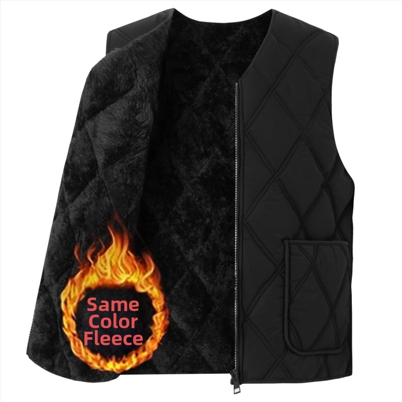 Мъжка памучна жилетка с флийсова подплата, дебела, качулка, V-образно деколте, цип, джобове с патч дизайн
