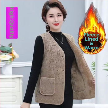 Женска жилетка с поларена подплата, поло яка, едно копче, стандартна дължина, материя chenille-спандекс