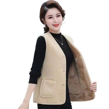 Женска жилетка с поларена подплата, поло яка, едно копче, стандартна дължина, материя chenille-спандекс