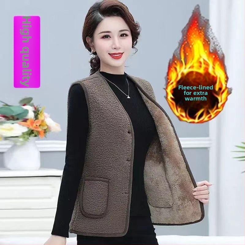 Женска жилетка с поларена подплата, поло яка, едно копче, стандартна дължина, материя chenille-спандекс