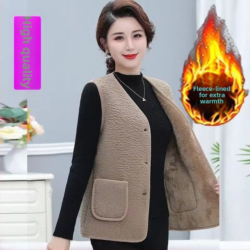 Женска жилетка с поларена подплата, поло яка, едно копче, стандартна дължина, материя chenille-спандекс