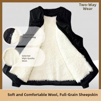 Мъжки жилет от зайчи пух и кадифено платно, с качулка, V-образно деколте, ивици