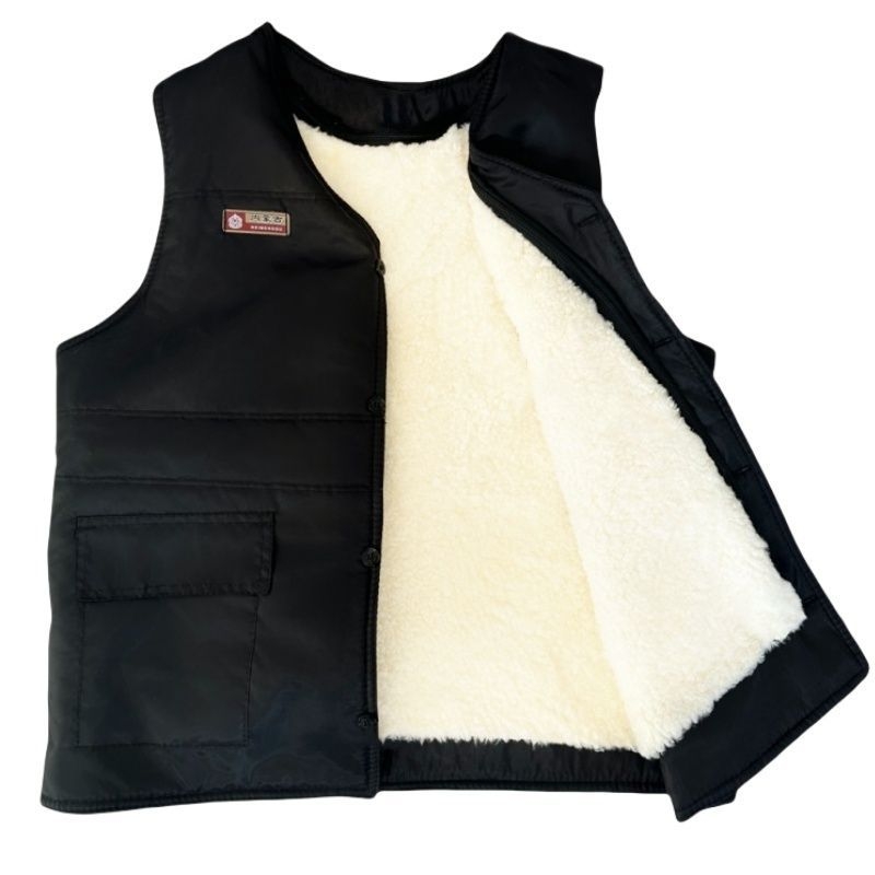 Мъжки жилет от зайчи пух и кадифено платно, с качулка, V-образно деколте, ивици