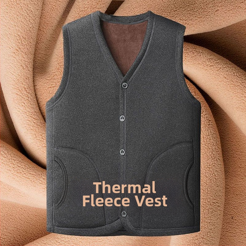 Мъжка жилетка с плюшено подплатяване, топла и квилтирана, V-образно деколте, едноредово копчане, странични джобове