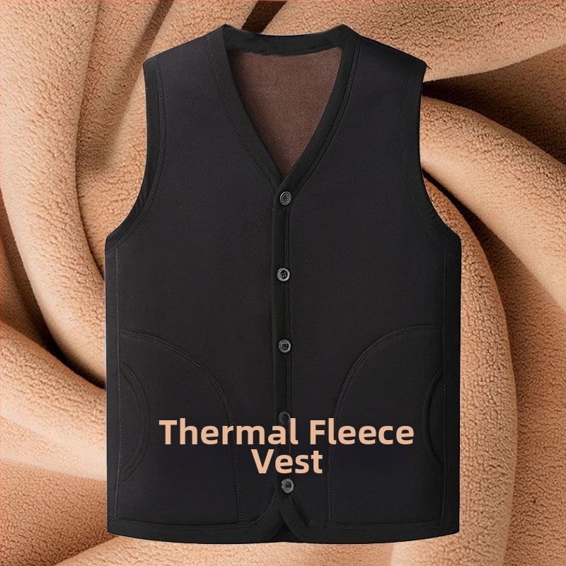 Мъжка жилетка с плюшено подплатяване, топла и квилтирана, V-образно деколте, едноредово копчане, странични джобове