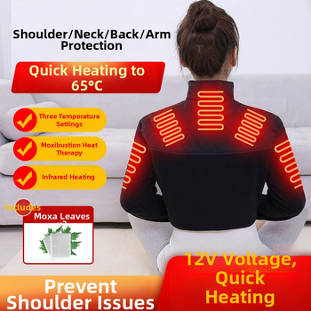 Elektrinis pečių šildymo diržas su anglies šildymo viela, 12V, 24W, 45–65°C, trys reguliavimo lygiai