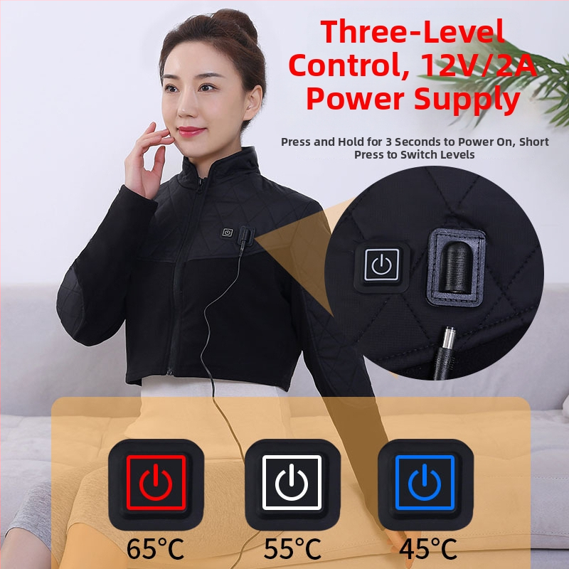 Elektrinis pečių šildymo diržas su anglies šildymo viela, 12V, 24W, 45–65°C, trys reguliavimo lygiai