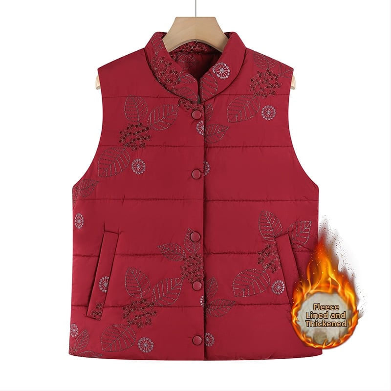 Жилетка със стойкова яка, кардиган стил, флорални мотиви, пълнеж от памук, полиестерна материя