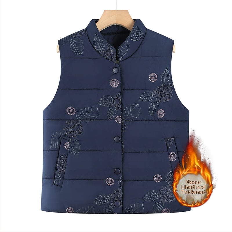 Жилетка със стойкова яка, кардиган стил, флорални мотиви, пълнеж от памук, полиестерна материя