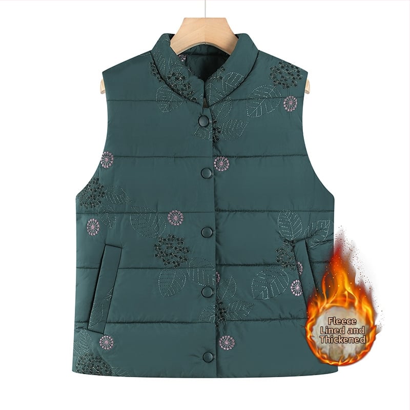 Жилетка със стойкова яка, кардиган стил, флорални мотиви, пълнеж от памук, полиестерна материя