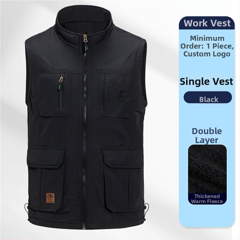 Мъжко подплатено пухено яке-жилет с качулка, стояща яка и двойно закопчаване; материя зайчи косъм