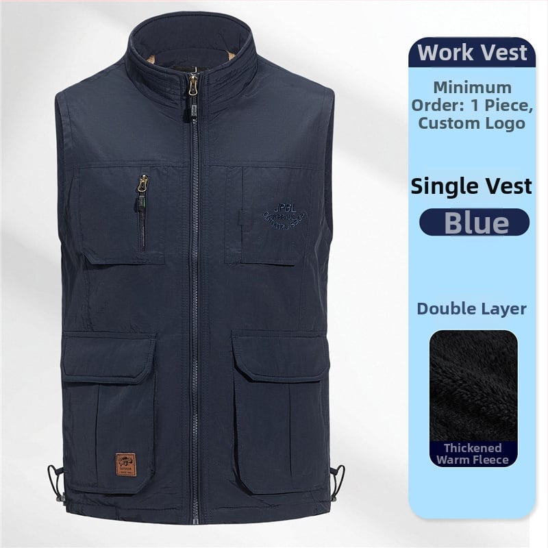 Мъжко подплатено пухено яке-жилет с качулка, стояща яка и двойно закопчаване; материя зайчи косъм