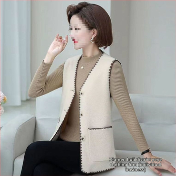 Много къса жилетка от агнешка вълна за възрастни жени, V-образно деколте, едно копче, основна материя rayon, пълнител вълна