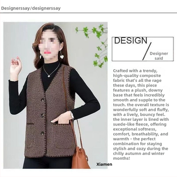 Много къса жилетка от агнешка вълна за възрастни жени, V-образно деколте, едно копче, основна материя rayon, пълнител вълна