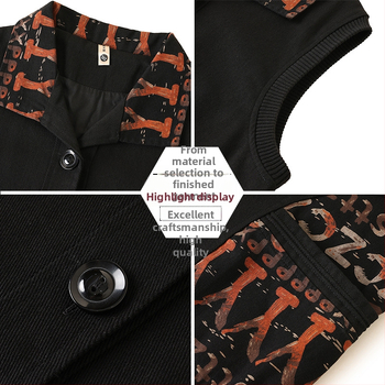 Džinsa veste vidēja vecuma un vecāku sieviešu apģērbam ar kakla apkakli, vidēja garuma, bez gludināšanas, retro stils, krāsu saskaņots raksts, džinsa audums ar 70–80% kokvilnas.