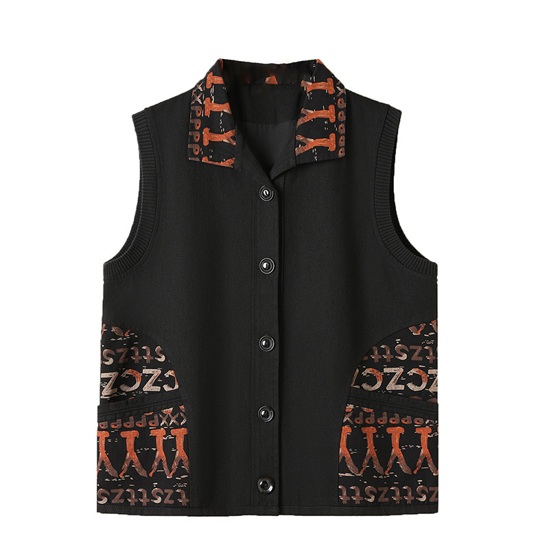 Džinsa veste vidēja vecuma un vecāku sieviešu apģērbam ar kakla apkakli, vidēja garuma, bez gludināšanas, retro stils, krāsu saskaņots raksts, džinsa audums ar 70–80% kokvilnas.