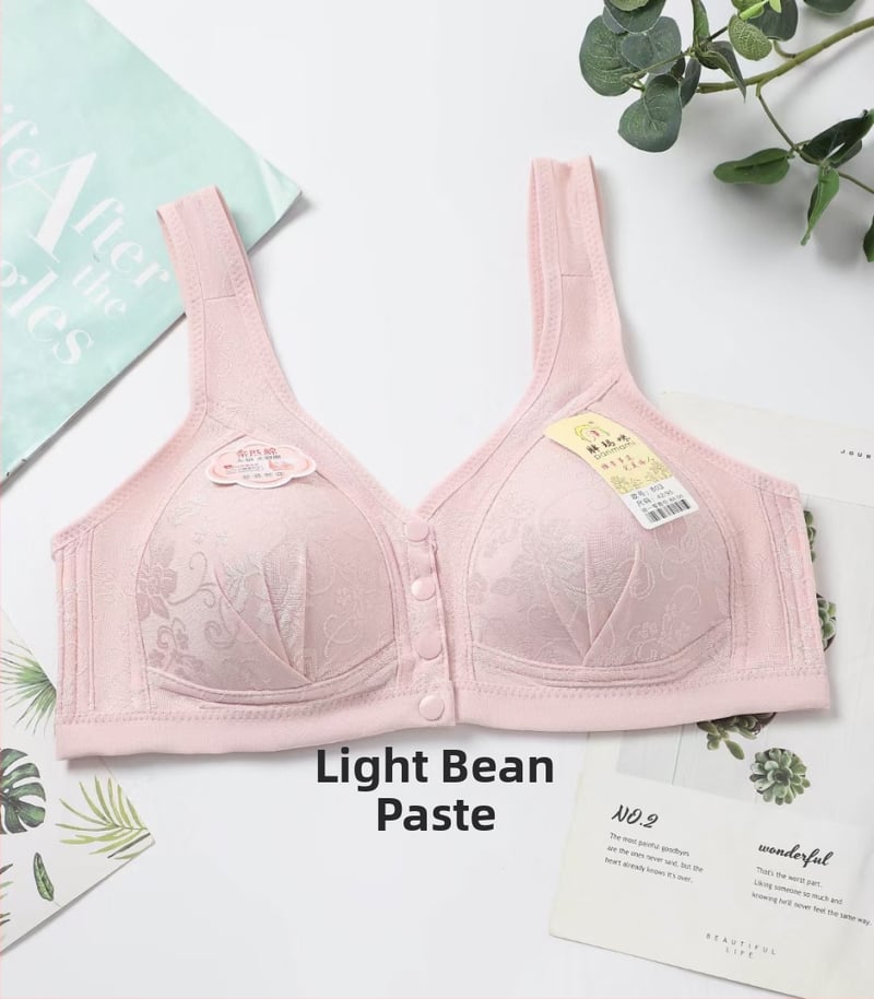 Дамски сутиен с предно закопчаване, дантелен, пълна чашка, тънък формован чашка, без метални пръстени, памучна подплата, фиксирани двойни презрамки, за възраст 40–60