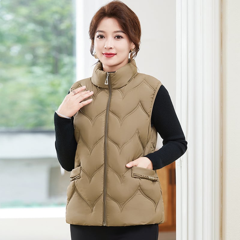 Памучно подплатена жилетка с яка-стойка, цип, къса дължина, полиестерна тъкан