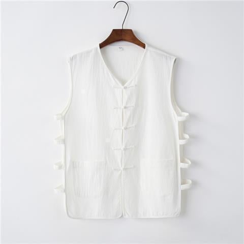 Свободна кройка жилетка от памучно-полиестерова смес, райе, танг-стил китайски ретро, летен модел