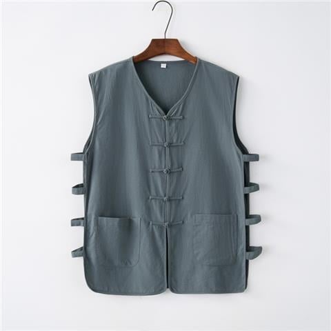 Свободна кройка жилетка от памучно-полиестерова смес, райе, танг-стил китайски ретро, летен модел