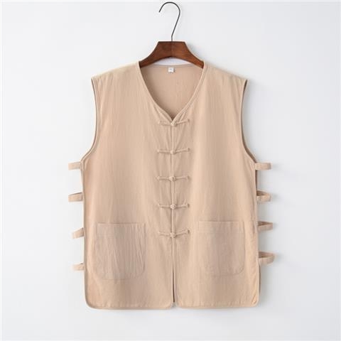 Свободна кройка жилетка от памучно-полиестерова смес, райе, танг-стил китайски ретро, летен модел