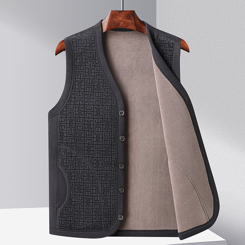 Зимна мъжка жилетка със флисова подплата, ежедневен стил; Материя: полиестер; Подплата: флис; Сезон: зима; За средна възраст; Джобове: странични