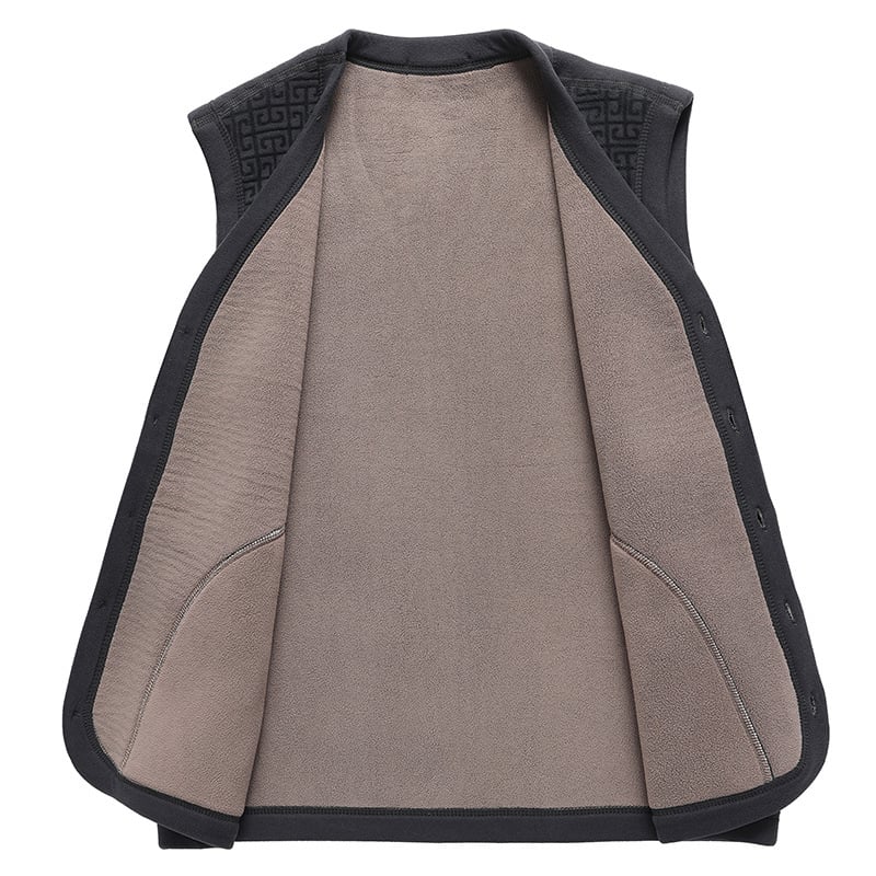 Зимна мъжка жилетка със флисова подплата, ежедневен стил; Материя: полиестер; Подплата: флис; Сезон: зима; За средна възраст; Джобове: странични