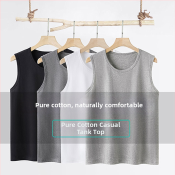 Безръкавна памучна тениска със свободна кройка, 100% памук, за възрастни мъже, лято