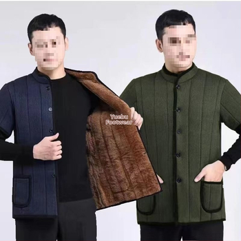 Памучна мъжка жилетка с качулка, тясна кройка, стояща яка, двойно закопчаване, външен плат corduroy и подплата от лен