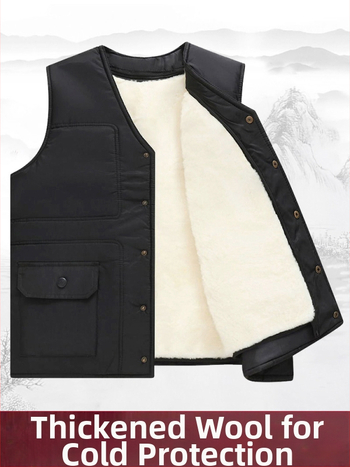 Мъжка памучна жилетка с качулка за зимата, удеблена за топлина