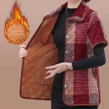 Женски зимен елек 2023: флокинг, принт и копчета, градски стил; основна тъкан 90–95%; регулярен крой